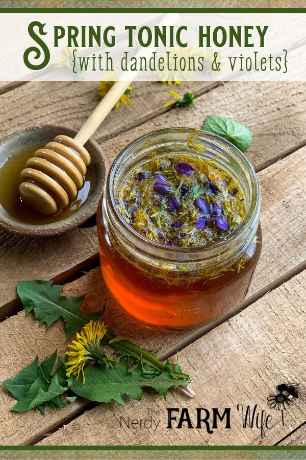 Raw Honey infused with dandelions and violets.