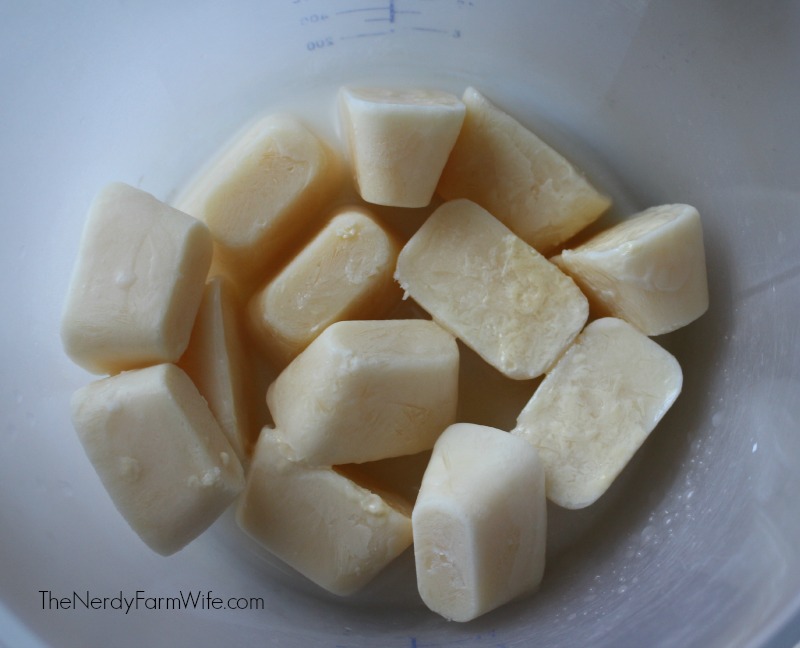 frozen cubes of goat milk for soap making