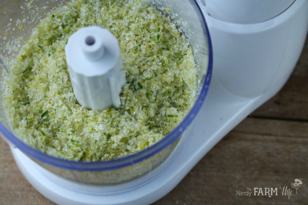 Blended chamomile & salt in mini food processor