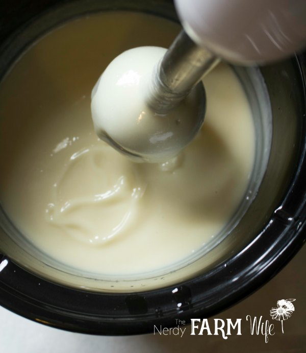 How to make soap with natural ingredients - this photo shows cold process soap batter at a medium trace.