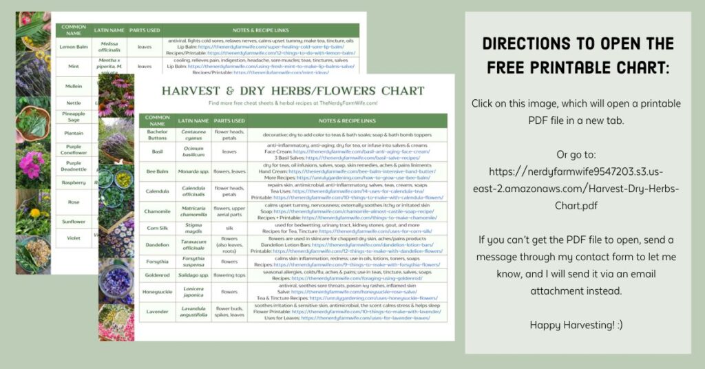 directions to open a printable harvest chart