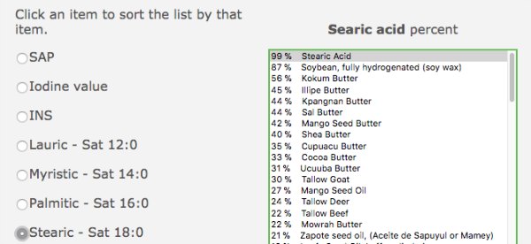 Oils sorted by stearic acid percentage