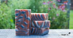 red, white and blue swirl soap