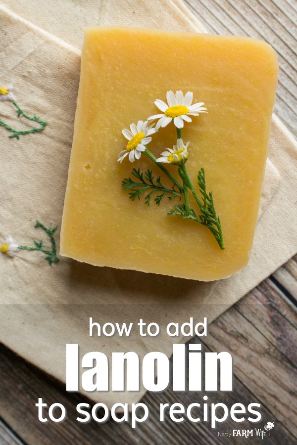 a bar of lanolin soap with chamomile flowers