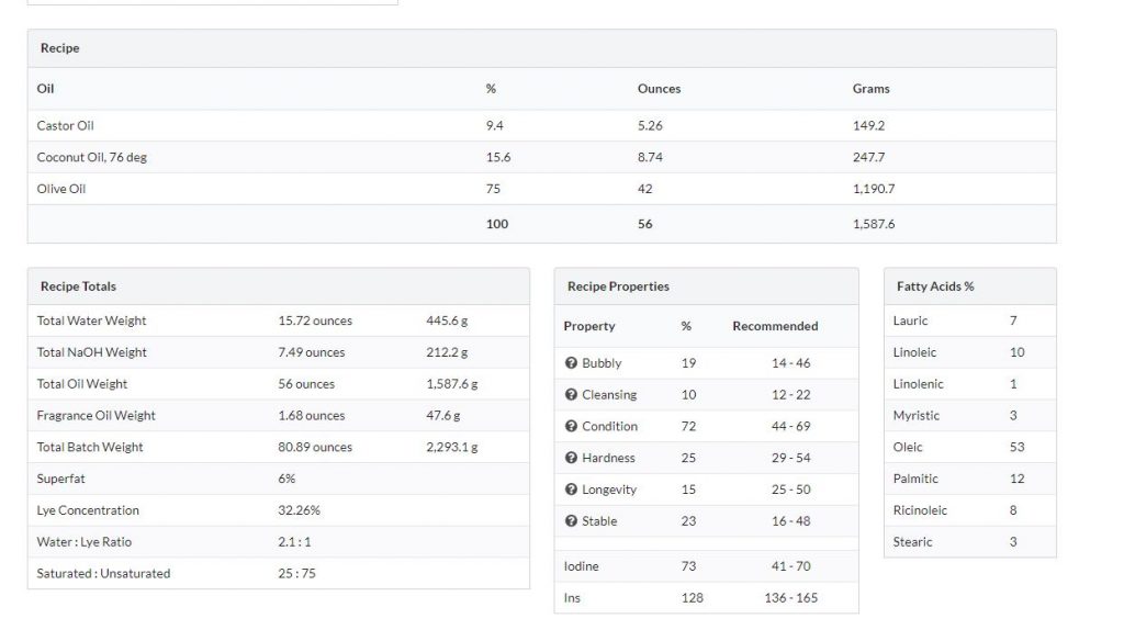screenshot of resized soap recipe