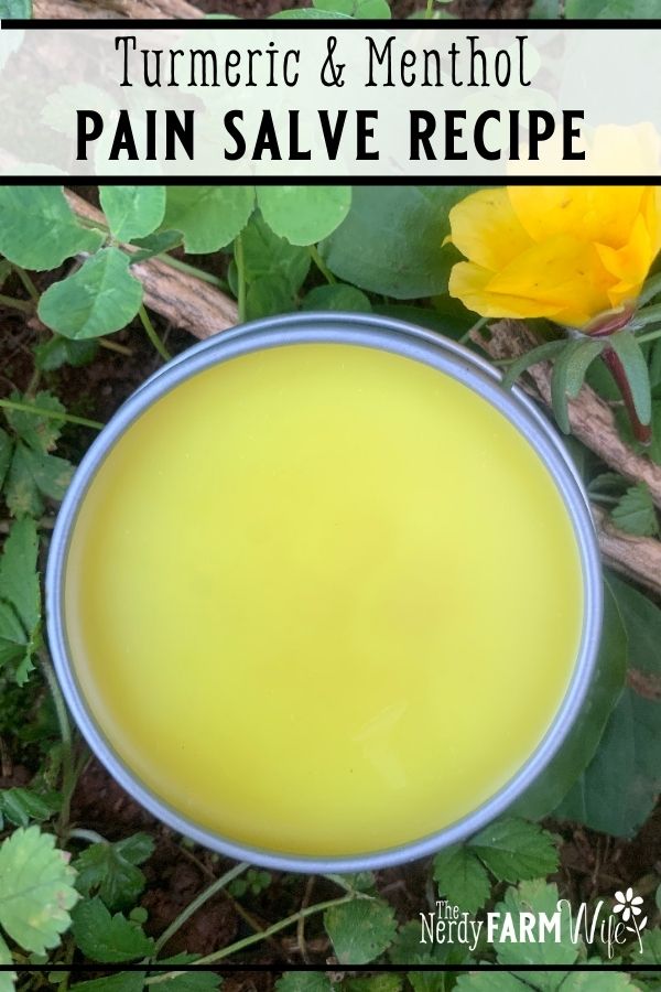 tin of salve on fresh green plant background with yellow flower