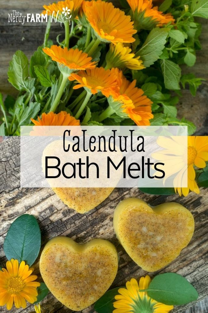 heart shaped bath melts with fresh calendula