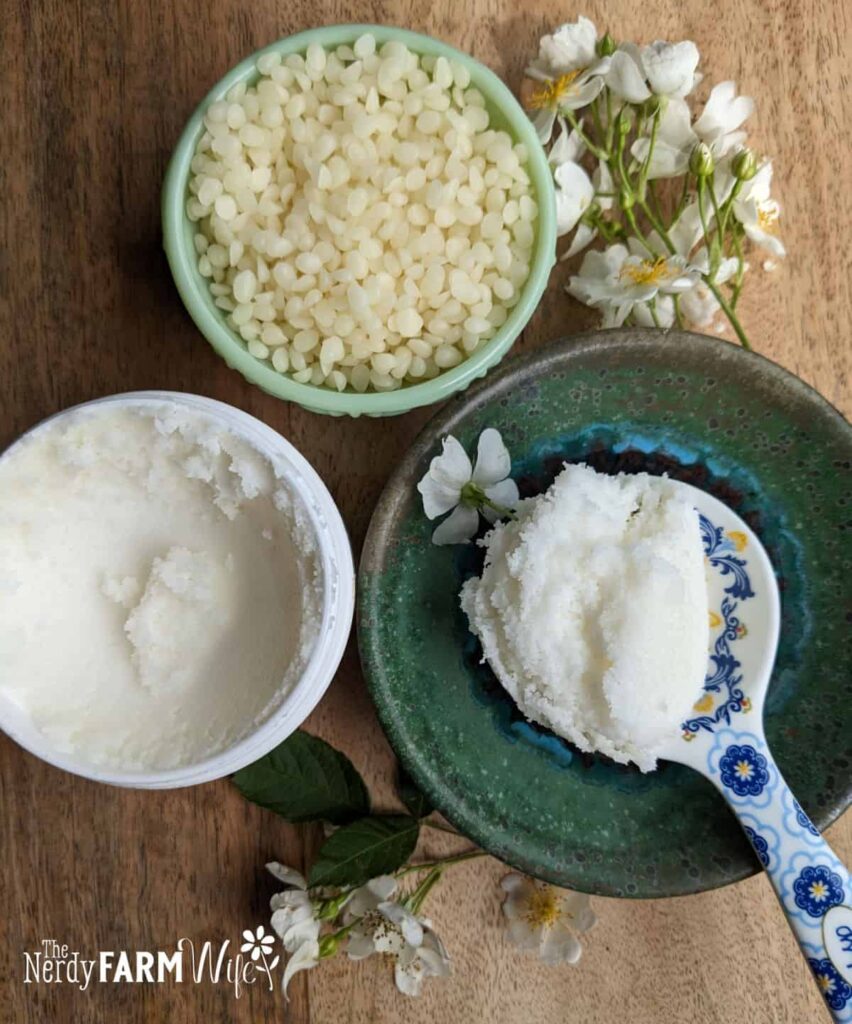 beeswax pastilles and shea butter
