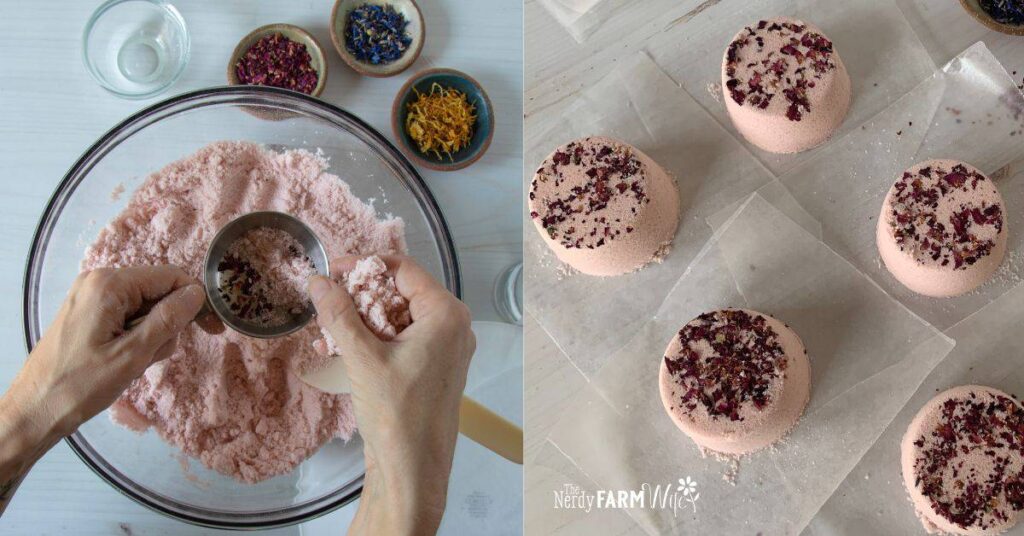 making naturally pink bath bombs