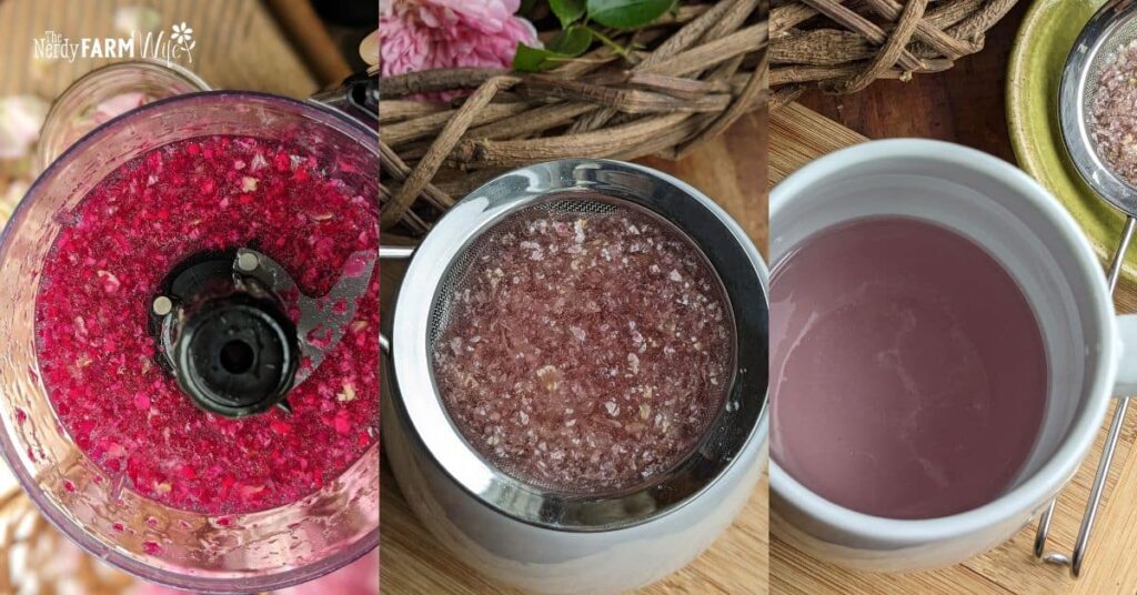different stages of rose glycerite process