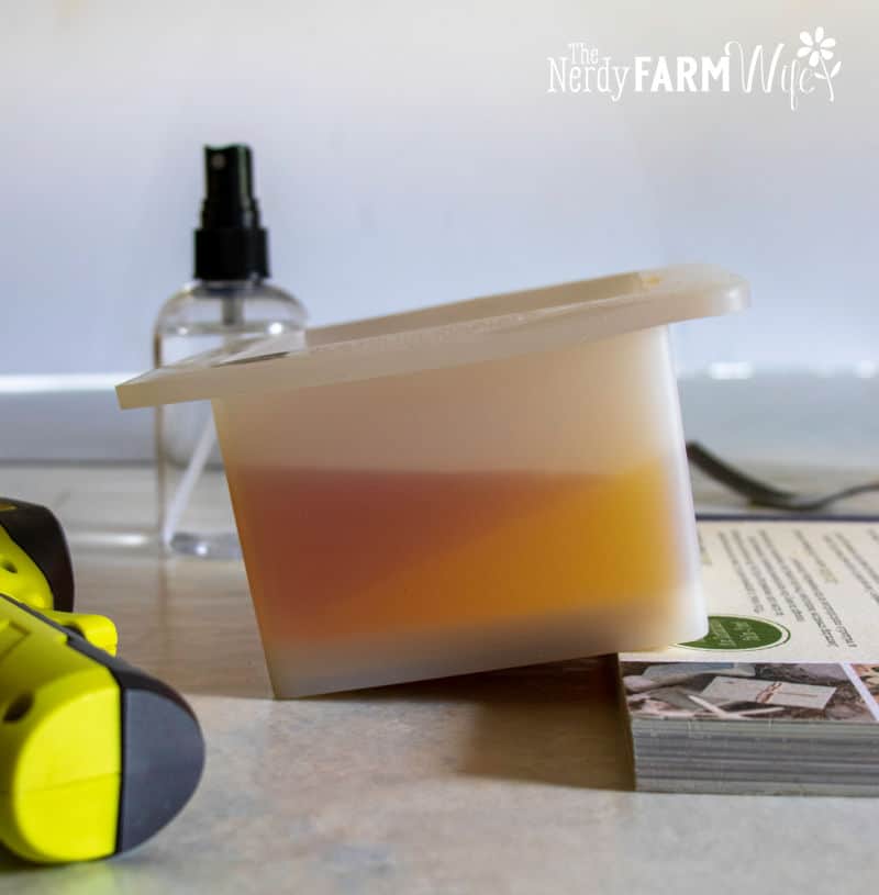 tilted melt and pour soap mold to give a diagonal design