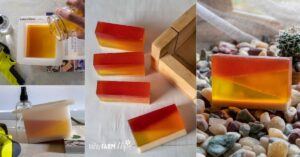 steps taken to make bars of soap with a diagonal melt and pour design