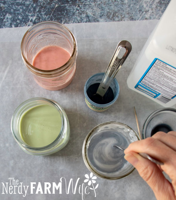 Melted melt and pour soap colored pink, green, and blue