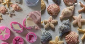 mini seashell soap made with melt and pour soap base and natural colorants