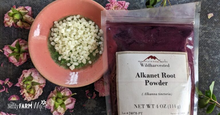 beeswax pastilles and alkanet powder