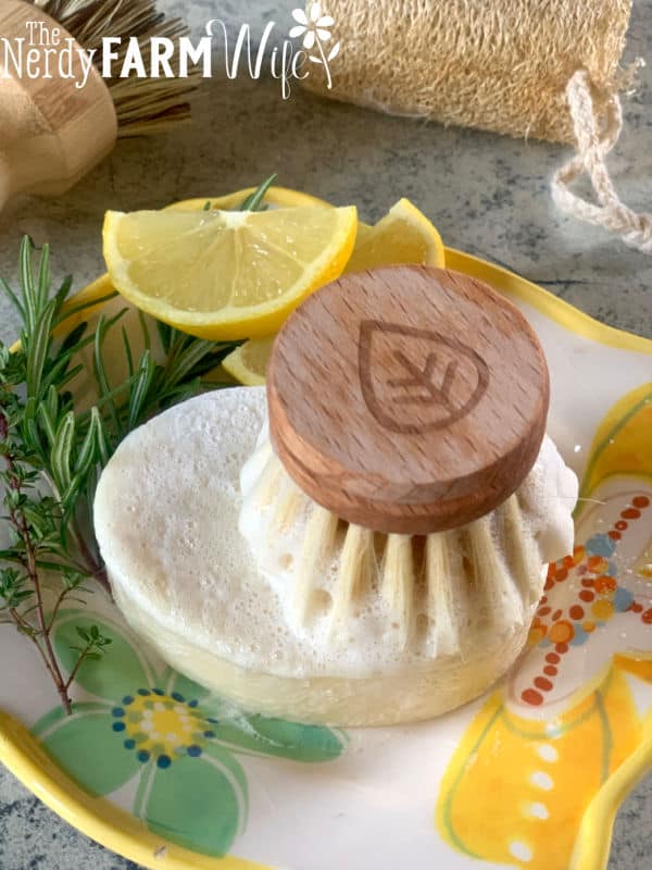 homemade soap bar lathered up with brush