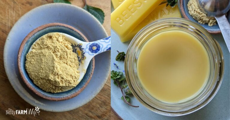 spoon of ground ginger and ginger salve on a blue and wooden background