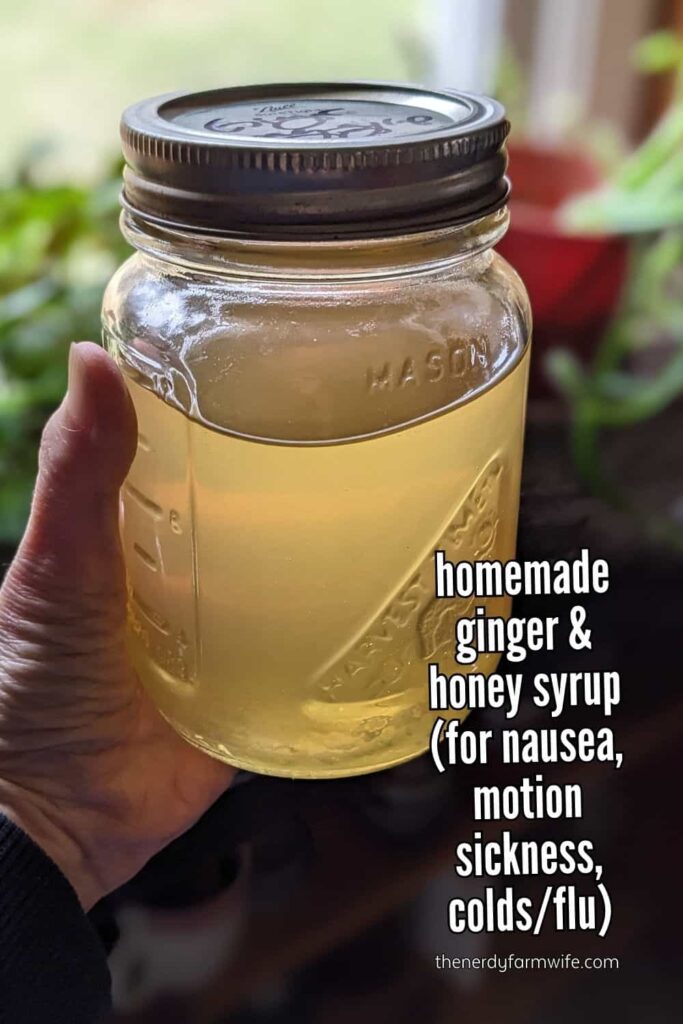jar of homemade ginger syrup made with fresh ginger and honey