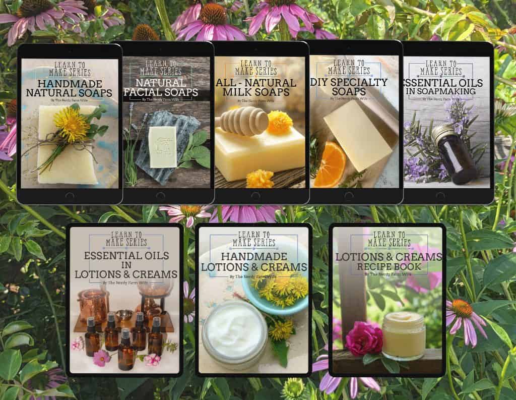 a bundle of ebooks thumbnails about making natural soap and homemade lotions and creams