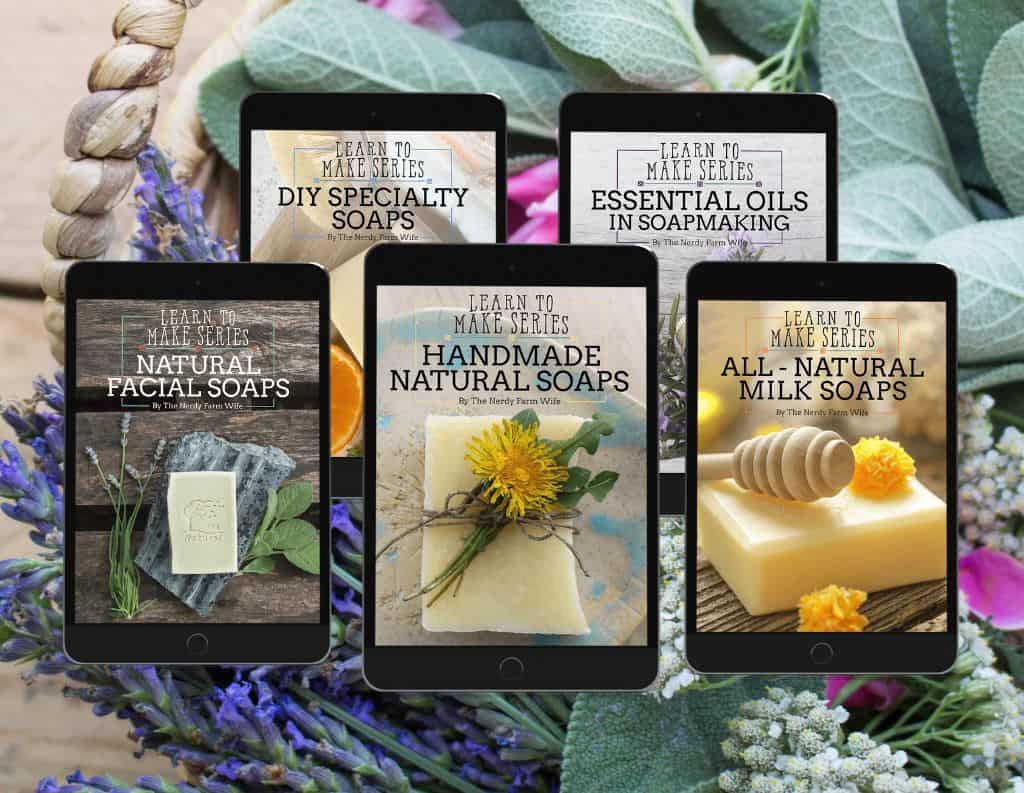 thumbnails of 5 ebooks about making homemade natural palm free cold process soaps
