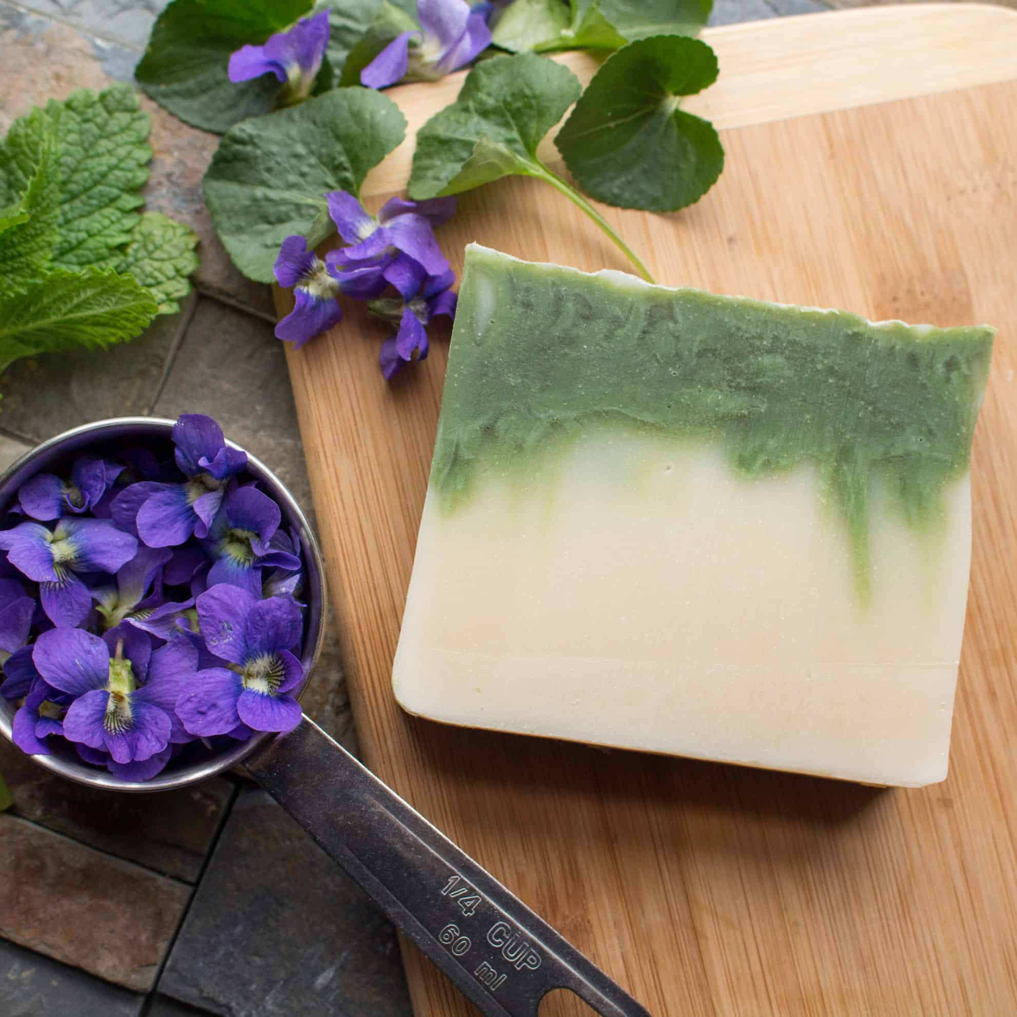 soap made with violet leaves